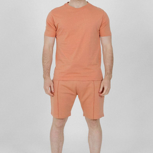 Ensemble de 2 shorts d'été en coton 100% pour homme, t-shirt surdimensionné à col rond avec logo personnalisé, short à cordon, streetwear, survêtement pour homme - Product Image 2