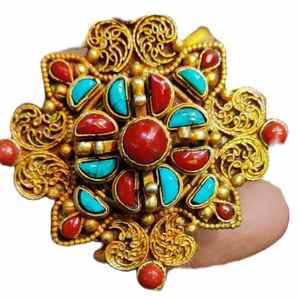 Turquoise Tibétain Ghau Pendentifs Plaqué Or Fleur Style Cadeau Religieux pour les Occasions - Product Image 2