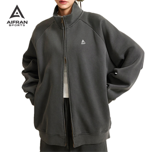 Sweat à capuche pour femme Aifran Sports avec logo personnalisé, surdimensionné, épaules tombantes, fermeture éclair, sweat à capuche court en molleton français de haute qualité - Product Image 2