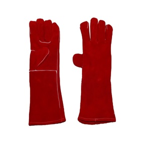 Guantes de cuero dividido de vaca roja para soldadura resistente Guantes de mano de seguridad anticorte y anticalor para aplicaciones de soldadura - Product Image 1
