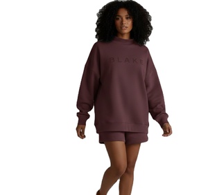 Sweat-shirts décontractés pour femmes en molleton imprimé et brodé sur mesure, à col montant et épaules tombantes, en coton de haute qualité, pour l'hiver - Product Image 1