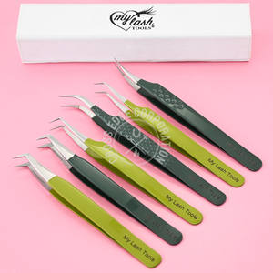 Pinzas de pestañas con punta de fibra de 45 y 90 grados, pinzas para extensiones de pestañas curvas, pinzas de Aplicación de pestañas Mega VOLUMEN DE ACERO INOXIDABLE - Product Image 4