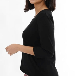 Camiseta de Verano para Mujer, Negra, Tejido Sólido, de Alta Calidad, Corte Regular, 100% Algodón, Transpirable y Resistente - Product Image 3