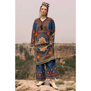 Conjunto de traje de jardín de 2 piezas para mujer, sin costuras, estampado, color azul marino - Product Image 1