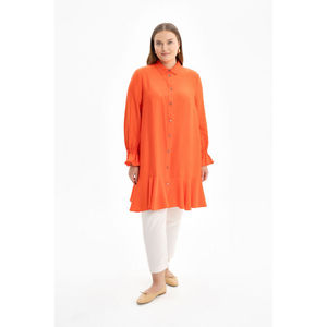 Chiffon <b>Linen</b> Knit Cotton Tunic with Ruffled Hem Casual Fashion Print <b>Top</b> for Spring Summer Parties - Product Image 1