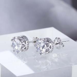 Jeulia Classic Crown Sterling <b>Silver</b> <b>Stud</b> Earrings with Diamond and Zircon - Product Image 6