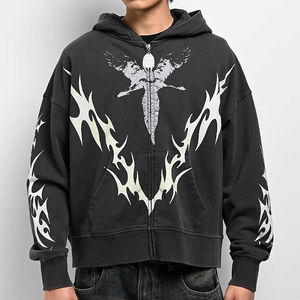 OEM <b>Black</b> Angel <b>Zip</b> <b>up</b> <b>Hoodie</b> for <b>Men</b> Women Casual Hot Flame Graphic Oversized Streetwear Aesthetic Sweatshirt for Winter - Product Image 6