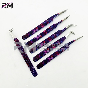 Pinzas de extensión de pestañas de alta calidad RMI, punta de Espinilla plateada de acero inoxidable/Color recubierto de papel/agarre de diamante - Product Image 4