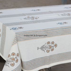 Floral Indian Cotton <b>Linen</b> Hand Block Printed <b>Table</b> <b>Cloth</b> 4 Seater, 6 Seater and 8 Seater - Product Image 2