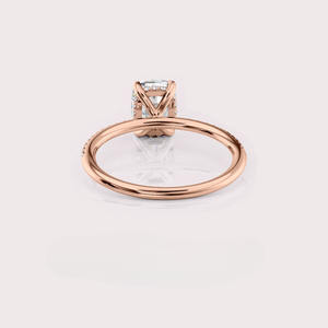 Bague de fiançailles et de mariage en diamant de laboratoire certifié IGI, taille coussin, avec halo caché et bande pavée en or rose/jaune/blanc 14 carats - Product Image 3