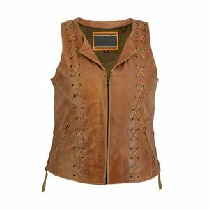 Women's Custom High Quality Winter Biker <b>Leather</b> Vest Trendy <b>Outfit</b> with Vintage Decoration Different Plain Color - Product Image 1