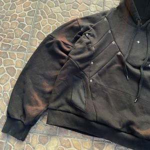 Sweat-shirt en coton surdimensionné et lourd de 400 g/m², effet délavé à l'acide, logo personnalisé, veste déchirée avec strass pour homme - Product Image 6