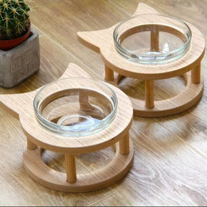 Bols Mangeoire pour chat avec bols en acier inoxydable Bols surélevés en bois de bambou pour chiens de grande taille - Product Image 1