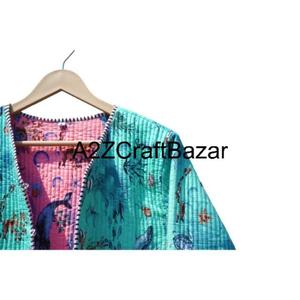 Veste matelassée réversible en coton 100% pour femmes, style formel indien fait à la main avec patchwork floral pour femmes et filles - Product Image 3