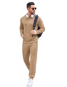 Conjunto deportivo de hombre, sudadera con capucha, forro polar, ropa deportiva cálida para gimnasio, correr, entrenamiento, conjunto deportivo informal, tela suave, ropa deportiva de invierno. - Product Image 1