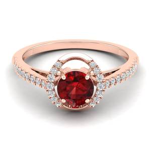 Bague de fiançailles halo en or massif 14 carats avec diamant rond taille brillant et pierre précieuse grenat de 0,84 carat, prix de gros REYES - Product Image 1