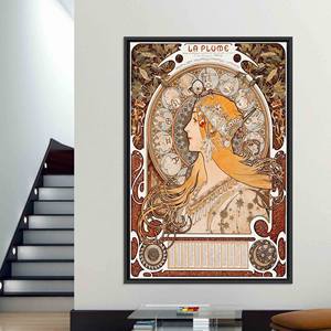 Toile imprimée Alphonse Mucha Art Nouveau Femme du Zodiaque, TOILE ENCARTÉCHÉE NOIRE - Product Image 1