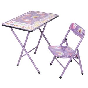 Set Tavolo e Sedia Pieghevole per Bambini Sibilla, Design Moderno con Decorazioni Unicorno, Altezza Regolabile per 36M+, Mobili Solidi per Bambini - Product Image 1