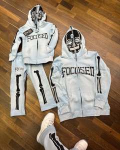 OEM Vente en gros Personnalisé Haute Qualité Mode Applique Brodé Strass Lavé à l'acide Sweat à capuche avec fermeture éclair pour hommes - Product Image 3