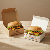 Boîtes à hamburgers en papier kraft imprimées sur mesure |   Emballage jetable pour hamburger à emporter, à compartiment simple ou double
