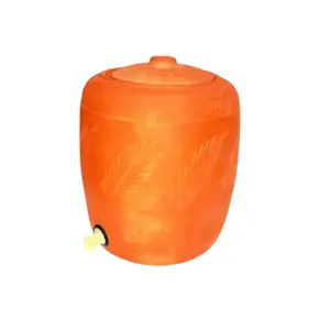 Handgefertigter Ton-Kühler Wassertopf mit Kunststoff-Wasserhähnen, traditioneller Matka-Terrakotta-Ton-Wasserbehälter Wasserspender