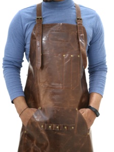 Correa de hombro ajustable Bolsillo grande delantal de cuero marrón personalizado duradero chef cocina hornear espalda cruzada - Product Image 2