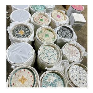 Plateau de service en rotin naturel de luxe avec incrustation de nacre, plateau de service décoratif artisanal - Product Image 2