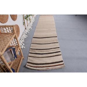 พรมขนาด 2.6x14.3 ฟุต, พรมวินเทจสไตล์ตุรกี, พรมขนสัตว์คิลิมสีเบจ - Product Image 1