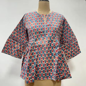 Débardeurs courts en coton style bohème floral faits à la main, séchage rapide, pour femme, été, avec volants et logo frontal - Product Image 1