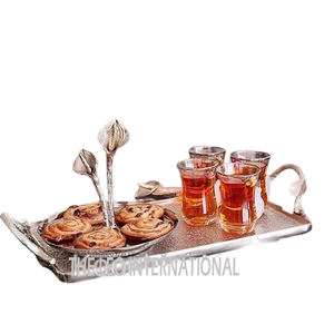 Plaqué argent avec poignées latérales en aluminium métal forme rectangulaire décoratif style nordique plateau de luxe - Product Image 1