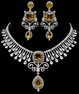 Designer High Quality <b>Silver</b> Finish CZ Stones Look <b>Necklace</b> <b>Set</b> With Earrings For Wedding Party Wear Collection For Women - Product Image 3