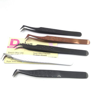 Pinces à cils personnalisées avec revêtement plasma, en acier inoxydable, logo personnalisé, pinces à extensions de cils, pointe en fibre, volume incurvé - Product Image 1