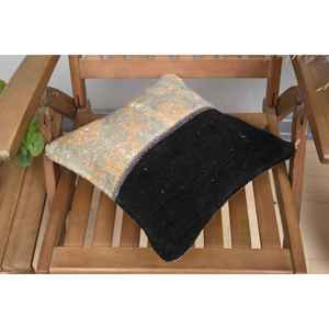 Beige Wool Kantha Patchwork <b>Pillow</b> 14x14 Inch Luxury Vintage Embroidered Fluffy Rustic <b>Throw</b> <b>Pillow</b> for Floor Use - Product Image 4