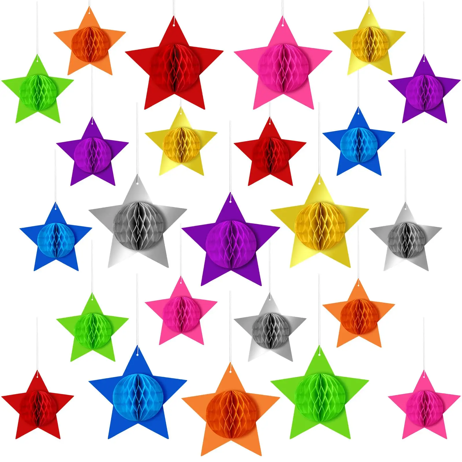 24 piezas estrella tejido panal papel colgante multicolor estrella fiesta decoraciones estrella panal bolas adornos