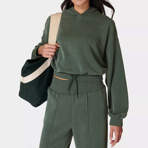 2025 Top corto de peso pesado personalizado Sudadera con capucha de poliéster/mezcla de algodón Jersey de talla grande sudadera de lana transpirable con capucha para mujer - Product Image 3