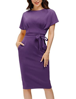 Nouvelles Arrivées 2025 – Robe Crayon Plissée pour Femme, Manches Trois-Quarts, Couleur Unie, Longueur Midi, Coupe Ajustée, Élégante pour le Bureau