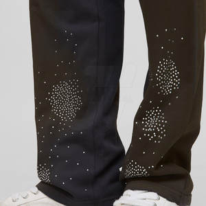 Pantalones de diamantes de imitación para hombre con detalles llamativos Pantalones rectos de alta calidad con acabado de diamantes de imitación - Product Image 5