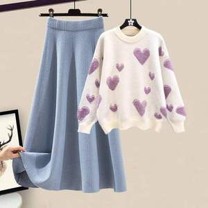 Conjunto Otoñal HANO Regular Plus Size Unisex Ligero Reversible Transpirable 100% Algodón de Punto Suéter Holgado de Cintura Alta Falda Midi - Product Image 5