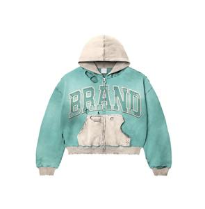 Personnalisé de haute qualité lavé à l'acide surdimensionné en détresse sweat à capuche avec cordon de serrage à capuche fermeture éclair denim soleil délavé veste à capuche - Product Image 4