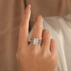 Jeulia 3-Piece Radiant Cut <b>Sterling</b> <b>Silver</b> Wedding Ring <b>Set</b> - Product Image 6