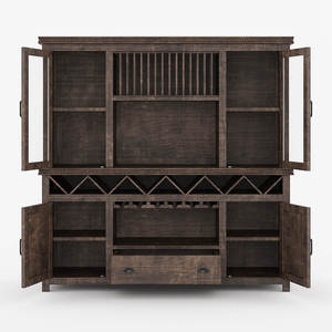 Meuble de cuisine artisanal en teck massif de style farmhouse, écologique, avec porte vitrée, pour salle à manger, bar, armoire à vin, rangement - Product Image 6