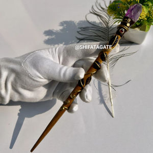 Varita mágica de punto de cristal de amatista Natural de gran venta, Varita curativa de madera hecha a mano, artículo de regalo de Chakra Reiki de alta calidad - Product Image 1