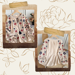 Chemises bohèmes à manches bouffantes brodées vintage pour femmes, chemisier décontracté pour femmes, vêtements pour femmes - Product Image 2