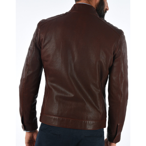 Fully Customized <b>Men</b> <b>Leather</b> <b>Jacket</b> with Stand Collar and Front Logo Eco-Friendly & Waterproof Unique Style Price - Product Image 5