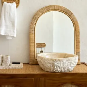 Custom Size Full-Length Rattan Dressing Mirror with Storage <b>Basket</b> Room Decorate Wall Floor Standing Mirror - Product Image 2