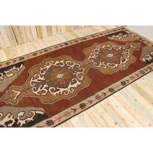 Alfombra Turca Vintage de Lana Marrón, 6.46x13.6 pies (197x415 cm) - Product Image 1