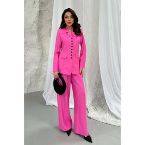 Conjunto de Chaqueta y Pantalones con Detalle de Copa Rosa - Rosa - Product Image 1