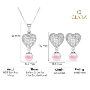 Conjunto de Joyería Fina Plateada Rosa Nazy con Perlas, Corazón, Circones y Diamantes, Diseño Floral, Moderno, para Regalo de Boda, Fiesta o Compromiso - Product Image 5