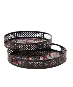 Handmade Round Shape Decorative Metal <b>Trays</b> Christmas <b>Trays</b> with enamel Finishing for Decor <b>Candle</b> Home Restaurant - Product Image 5