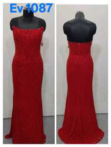 ชุดราตรีหรูทรงเอไลน์สีแดงปักลูกปัดด้วยคริสตัลปักลายดอกไม้ผ้าแคชเมียร์ด้านหน้า - Product Image 2